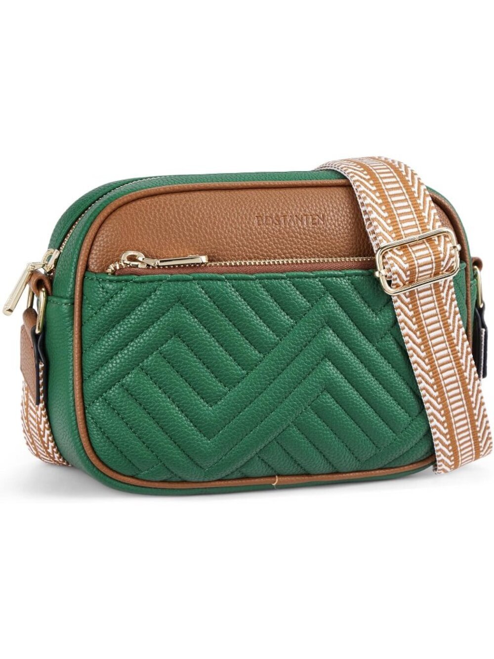 Women's Green Brown Leather Crossbody Purses Shoulder Handbags with Wide Strap